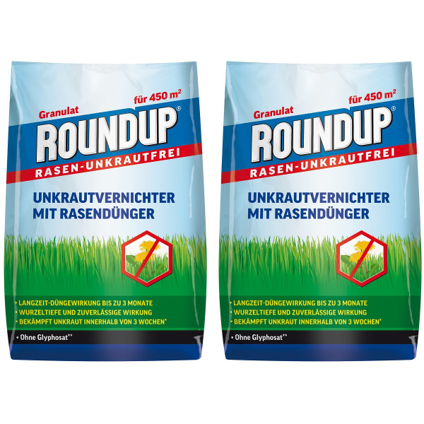 ROUNDUP® RASEN-UNKRAUTFREI Granulat mit Rasendünger  für je ca. 450 m² - 9 kg x 2
