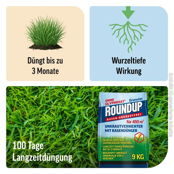 ROUNDUP® RASEN-UNKRAUTFREI Granulat mit Rasendünger für je ca. 450 m² - 9 kg x 2