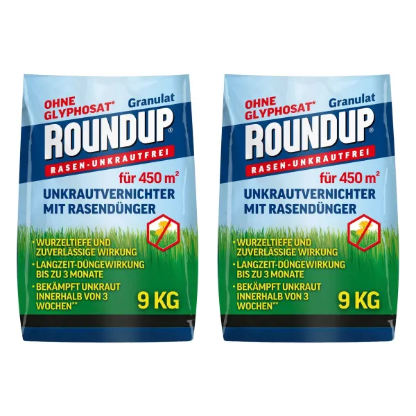 ROUNDUP® RASEN-UNKRAUTFREI Granulat mit Rasendünger für je ca. 450 m² - 9 kg x 2