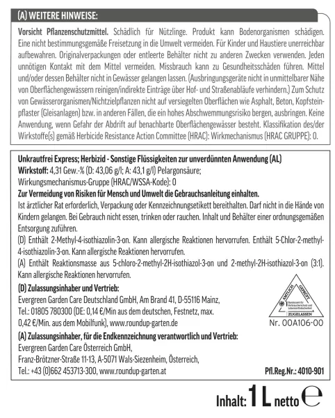 ROUNDUP® Unkrautfrei Express Sprühflasche AF für 33 m² - 1 Liter