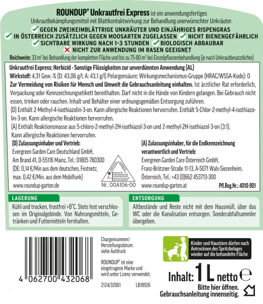 ROUNDUP® Unkrautfrei Express Sprühflasche AF für 33 m² - 1 Liter