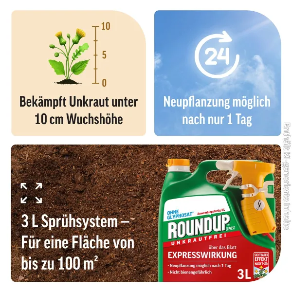 ROUNDUP® Unkrautfrei Express Sprühflasche AF für ca. 100 m² - 3 Liter