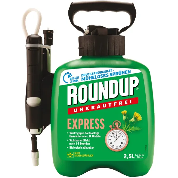 ROUNDUP® Unkrautfrei Express Drucksprühflasche AF für 83 m² - 2,5 Liter ROUNDUP® Unkrautfrei Express Drucksprühflasche AF für 83 m² - 2,5 Liter