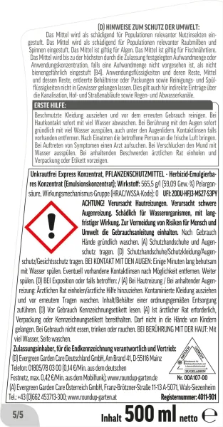 ROUNDUP® Unkrautfrei Express Konzentrat - 500 ml
