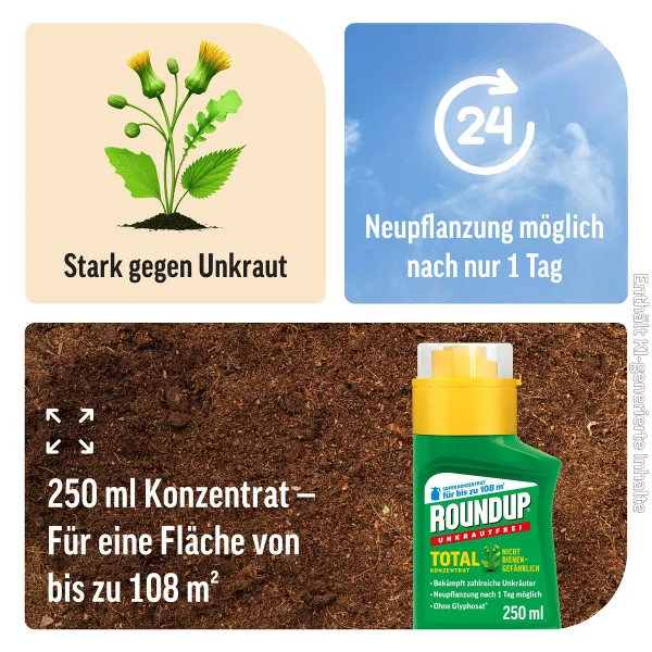 ROUNDUP® Unkrautfrei Total Konzentrat für ca. 108 m² - 250 ml
