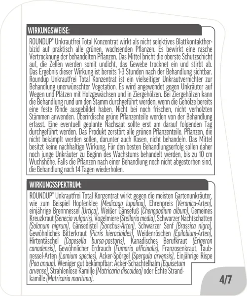 ROUNDUP® Unkrautfrei Total Konzentrat für ca. 108 m² - 250 ml