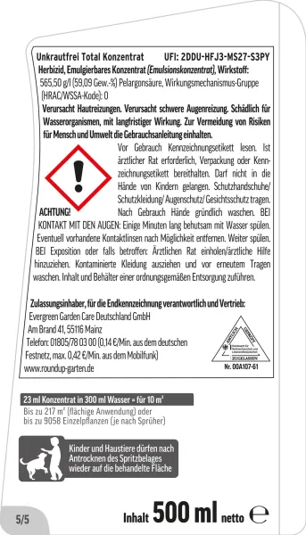 ROUNDUP® Unkrautfrei Total Konzentrat für ca. 216 m² - 500 ml