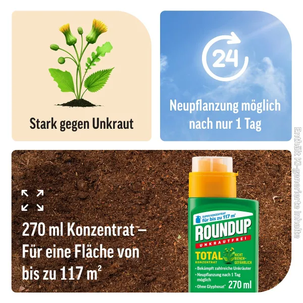 ROUNDUP® Unkrautfrei Total Konzentrat für bis zu 117 m² - 270 ml