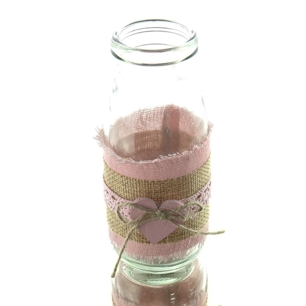 SCHEULEN Glasflasche transparent mit Herzhänger & rosa Dekor 14,5 cm