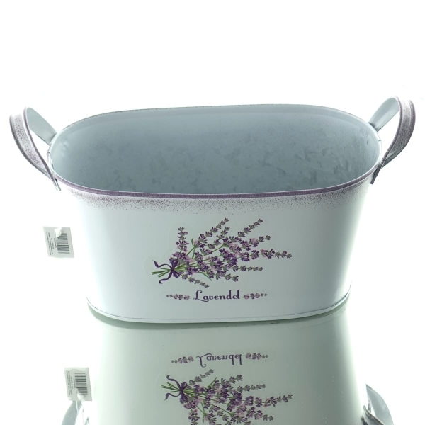 SCHEULEN Jardieniere Weiß mit Griffen im Vintage Look & Lavendelmotiv - Metall