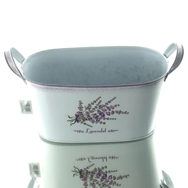 SCHEULEN Jardieniere Weiß mit Griffen im Vintage Look & Lavendelmotiv - Metall SCHEULEN Jardieniere Weiß mit Griffen im Vintage Look & Lavendelmotiv - Metall
