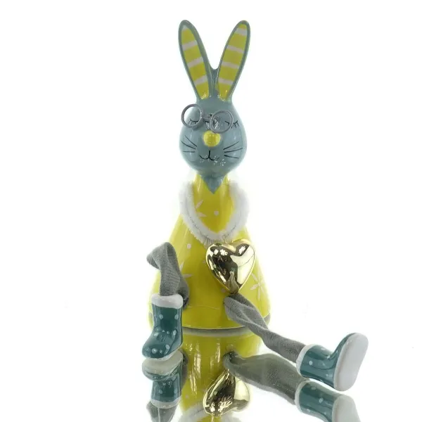 Scheulen Keramik-Hase Mira mit Herz-Hänger, gelb-grau, 9x6xh15 cm