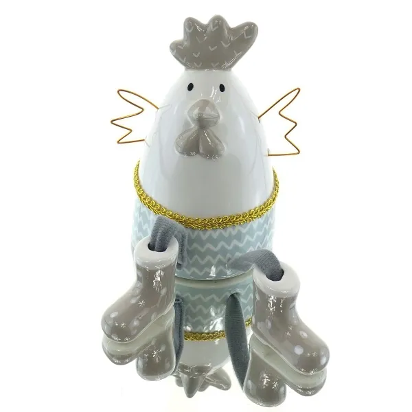 Scheulen Keramik-Huhn Arne mit Baumelbeinen, grau-türkis, 12,6x9,2xH14,5 cm