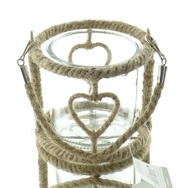 SCHEULEN Laterne L mit Herzmotiv Glaseinsatz & Jutegriff Ø 13 cm
