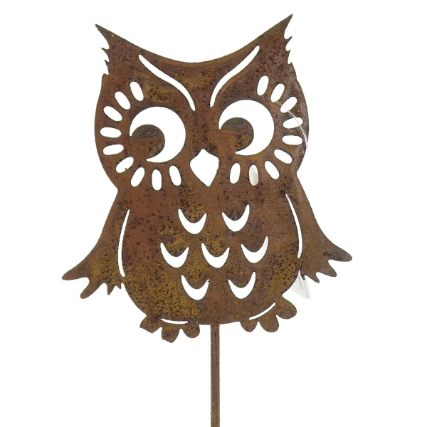 SCHEULEN Pflanzenstecker Eule Flügel nach außen mit Rostfinish 35 cm - Metall