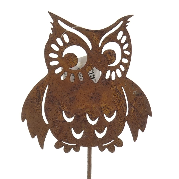 SCHEULEN Pflanzenstecker Eule Flügel nach innen mit Rostfinish 35 cm - Metall