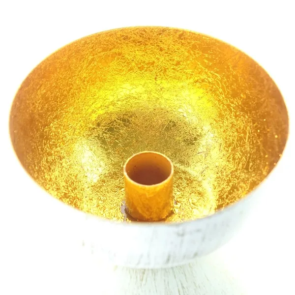 SCHEULEN Spitzkerzenhalter Grau geweißt, goldfarbener Reflektionskörper Ø 13 cm