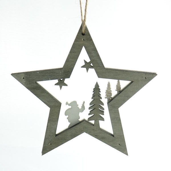 SCHEULEN Weihnachtsanhänger Stern Weiß & Natur mit Innenleben Ø 15 cm - Holz