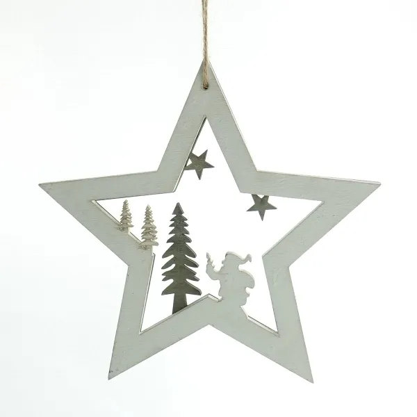 SCHEULEN Weihnachtsanhänger Stern Weiß & Natur mit Innenleben Ø 15 cm - Holz