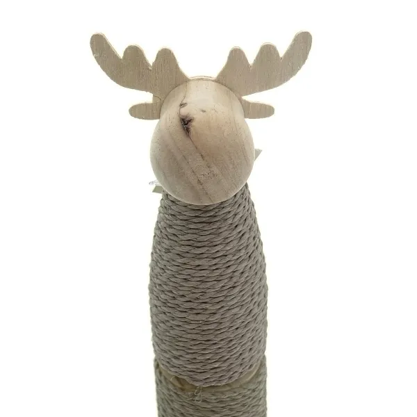 SCHEULEN Weihnachtsdeko Elch Natur mit brauner Kordel umwickelt 14,5 cm - Holz