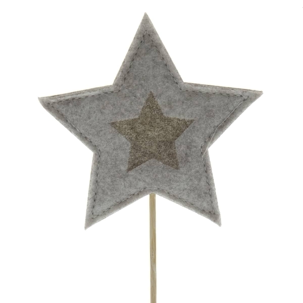 SCHEULEN Weihnachtsdeko Pflanzenstecker in Sternform Grau & Beige Ø 10 cm - Filz