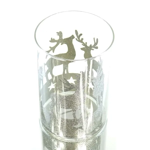 SCHEULEN Weihnachtswindlicht Hirsche Champagner mit Glitzer - Glas & Metall