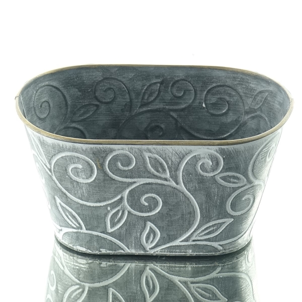 SCHEULEN Zink-Jardieniere Grau Ranken-Design &  goldfarbener Rand 22 cm