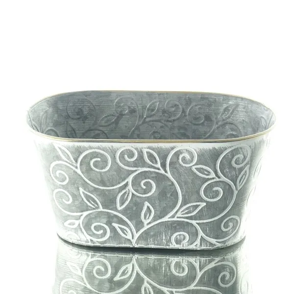 SCHEULEN Zink-Jardieniere Grau Ranken-Design & goldfarbener Rand 22 cm