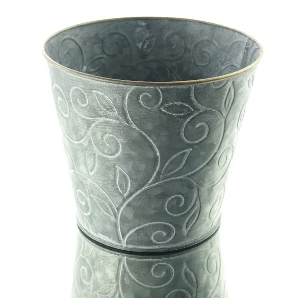 SCHEULEN Zink-Topf Grau konisch Ranken-Design & goldfarbener Rand Ø 14 cm