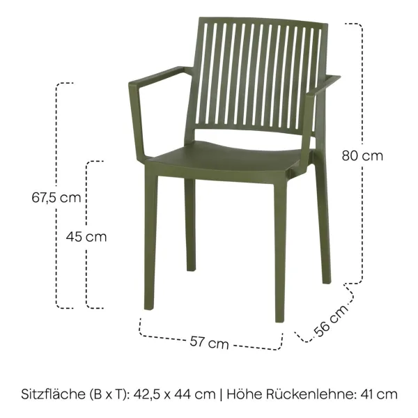 Siena Garden Urban Lights Lane Stapelsessel mit Armlehne - Polypropylen glasfaserverstärkt, olive, 56 x 57 x 82 cm