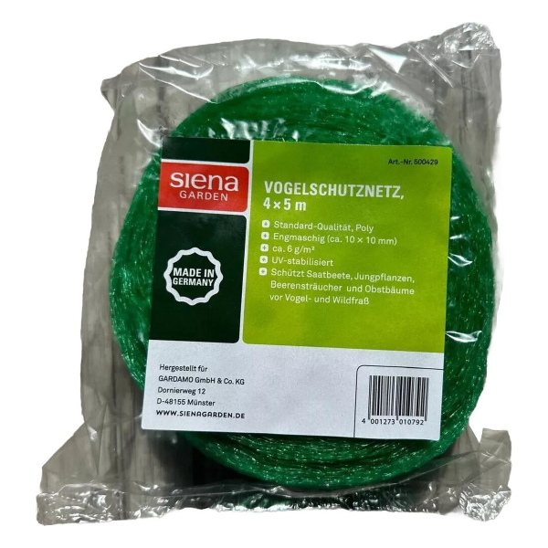 Siena Garden Vogelschutznetz engmaschig 4 x 5 m, grün