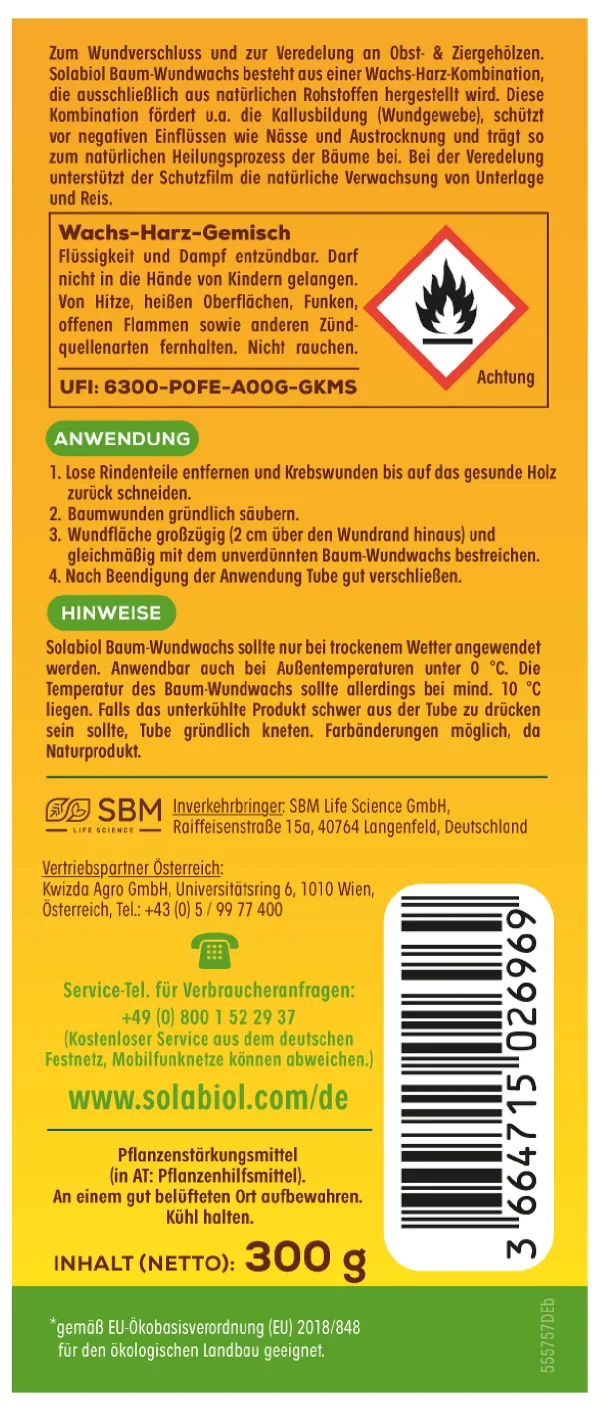 Solabiol® Baum-Wundwachs Wunderverschluss und Veredelung - 300 Gramm