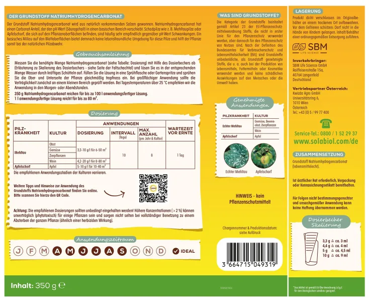 Solabiol® Bio Grundstoff Natriumhydrogencarbonat für bis zu 100 Liter - 350 Gramm