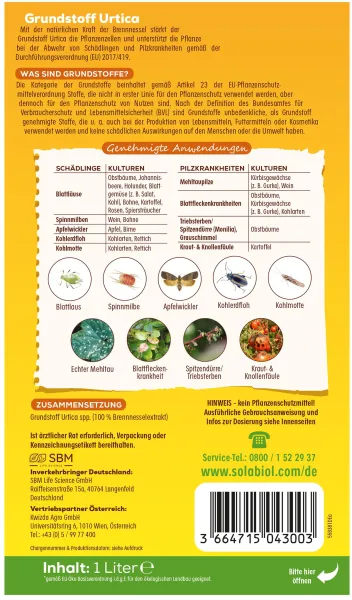 Solabiol® Bio Grundstoff Urtica Konzentrat für 5 Liter Spritzbrühe - 1 Liter