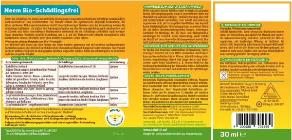 Solabiol® Bio Neem Schädlingsfrei für 10 Liter Spritzbrühe - 30 ml