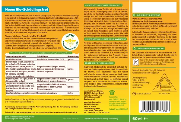 Solabiol® Bio Neem Schädlingsfrei 60 ml für 20 Liter Spritzbrühe