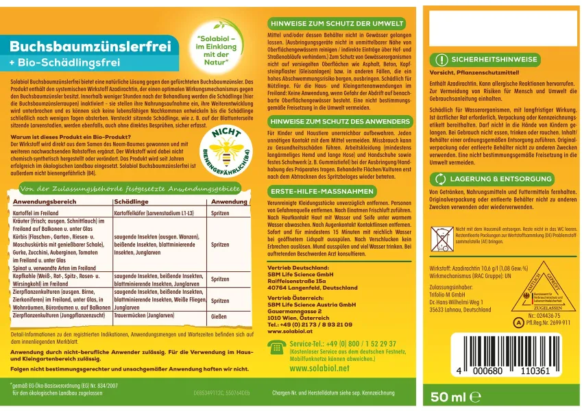 Solabiol® Buchsbaumzünslerfrei Konzentrat für bis zu 17 Liter - 50 ml