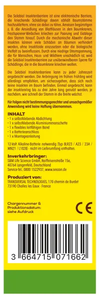 Solabiol® Insektenbarriere für Bäume bis zu 90 cm Umfang - batteriebetrieben