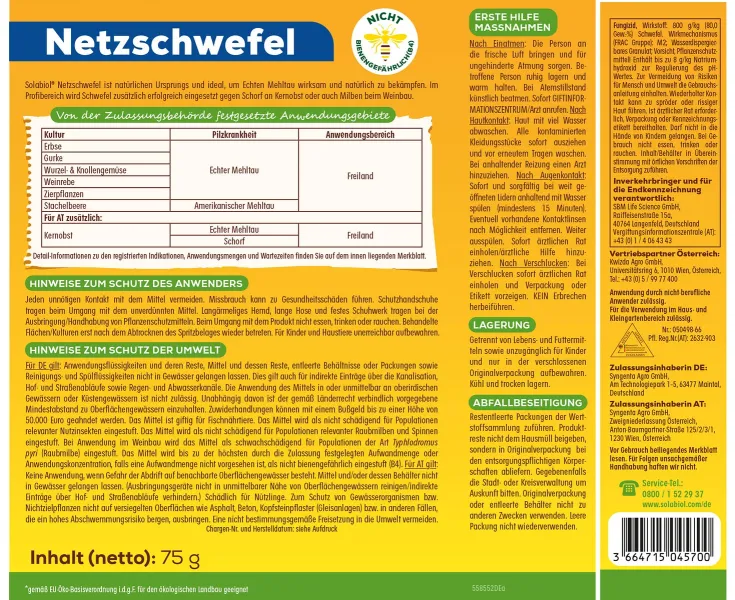 Solabiol® Netzschwefel für 37 Liter Gießwasser - 5 x 15 Gramm