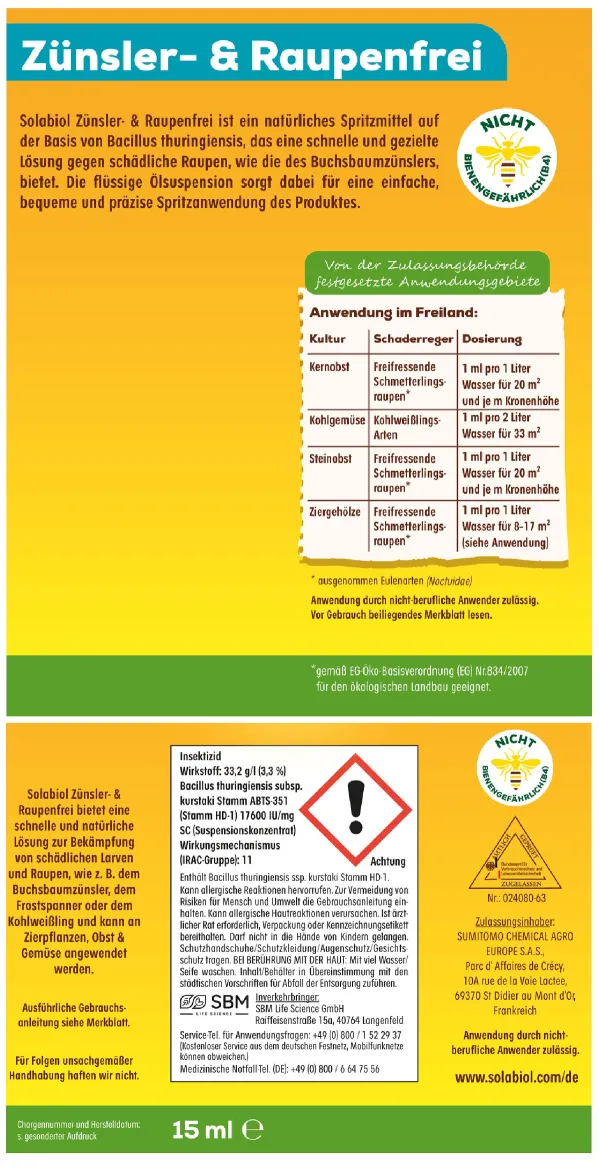 Solabiol® Zünsler- & Raupenfrei für bis zu 500 m² - 15 ml
