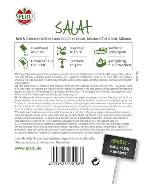 Sperli Asia-Salate Red & Green - Saatband - Gemüsesamen