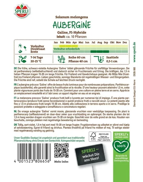 Sperli Auberginen Galine F1 - Hybride - Gemüsesamen