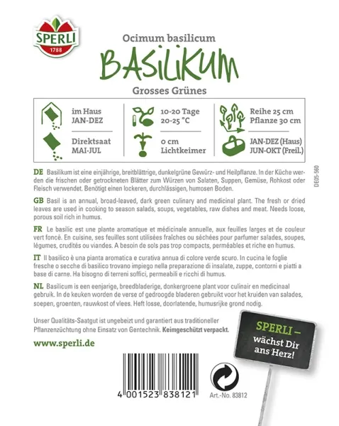 Sperli Basilikum Großes Grünes Genoveser - Kräutersamen