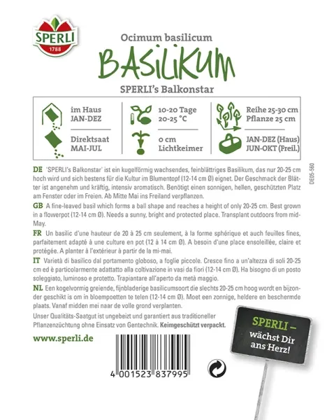 Sperli Basilikum SPERLI´s Balkonstar - Kräutersamen