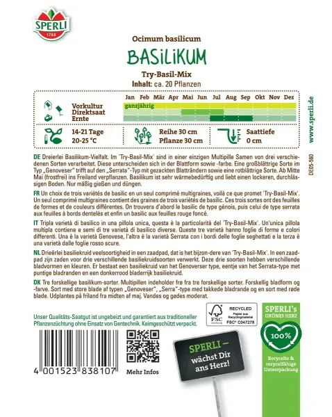 Sperli Basilikum Try-Basil-Mix Saatgutpillen - Kräutersamen