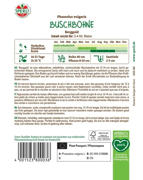 Sperli Buschbohnen Berggold - Gemüsesamen