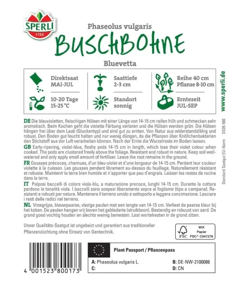 Sperli Buschbohnen Bluevetta - Gemüsesamen