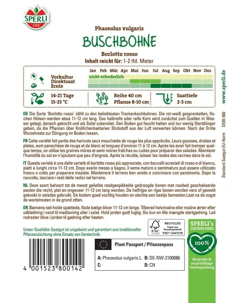 Sperli Buschbohnen Borlotto rosso - Gemüsesamen