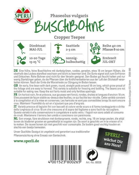 Sperli Buschbohnen Cropper Teepee - Gemüsesamen