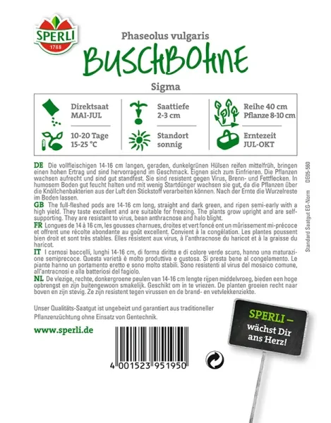 Sperli Buschbohnen Sigma - Gemüsesamen